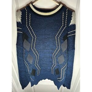 Vintage 80's 90's Playboy Blue Abstract Acrylic Crewneck Sweater Sz Mens‎ 1x